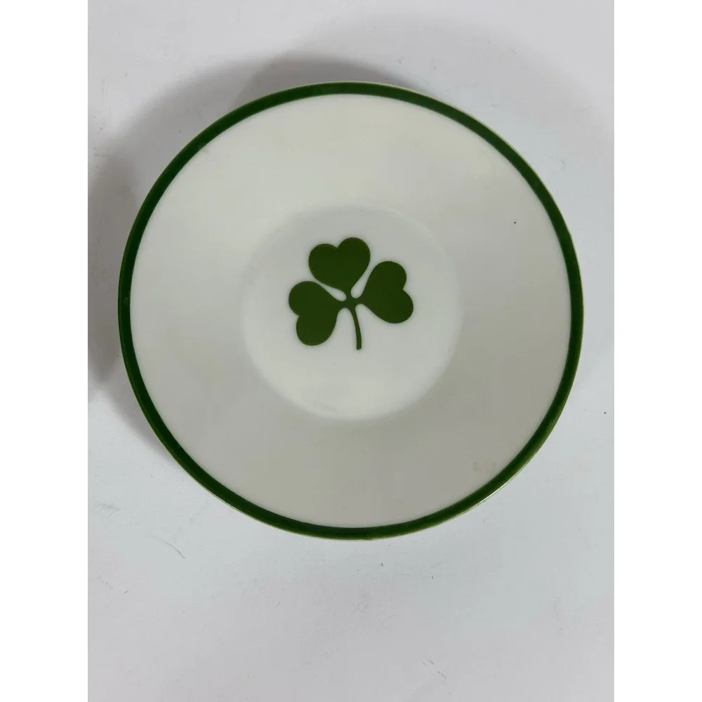 Irish Saucers Vtg C&S 10A31 Bone China Green Rim White Clover 4.5
